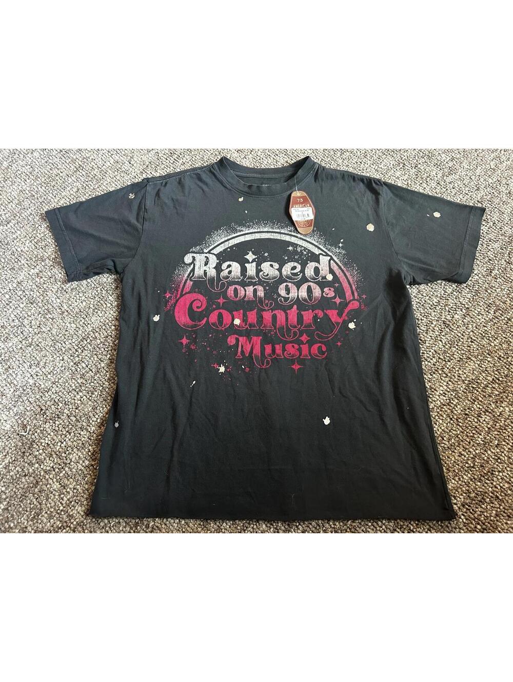 American Highway Raised on 90's Country Music Black Short Sleeve T-Shirt Size S
